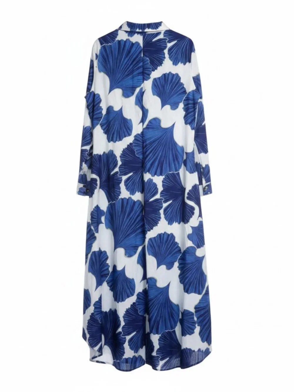 Elegant Blue Floral Shirt Long Sleeve Midi - Picture 3 of 7